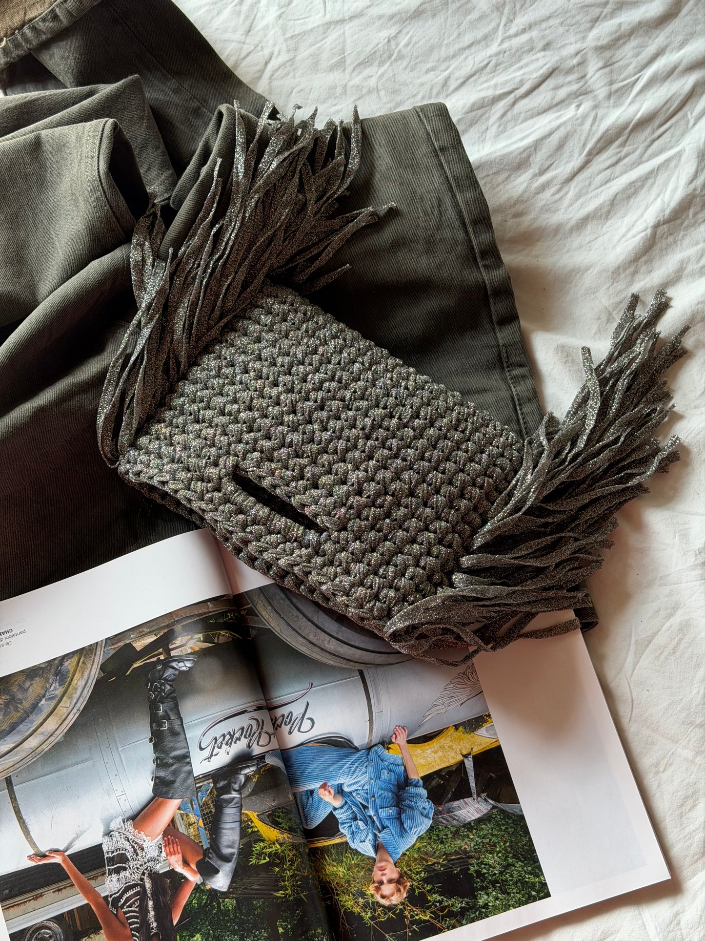 MINOU bag standard// grigia lurex con frange
