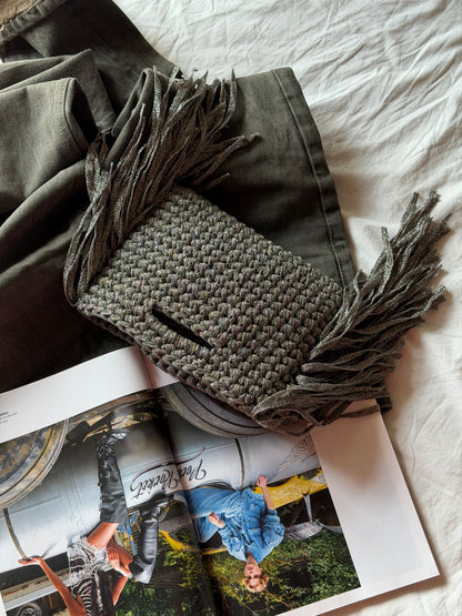 MINOU bag standard// grigia lurex con frange