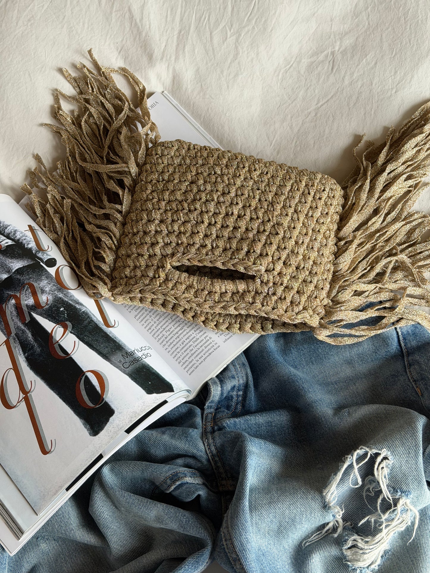 MINOU bag standard// argento-oro lurex con frange