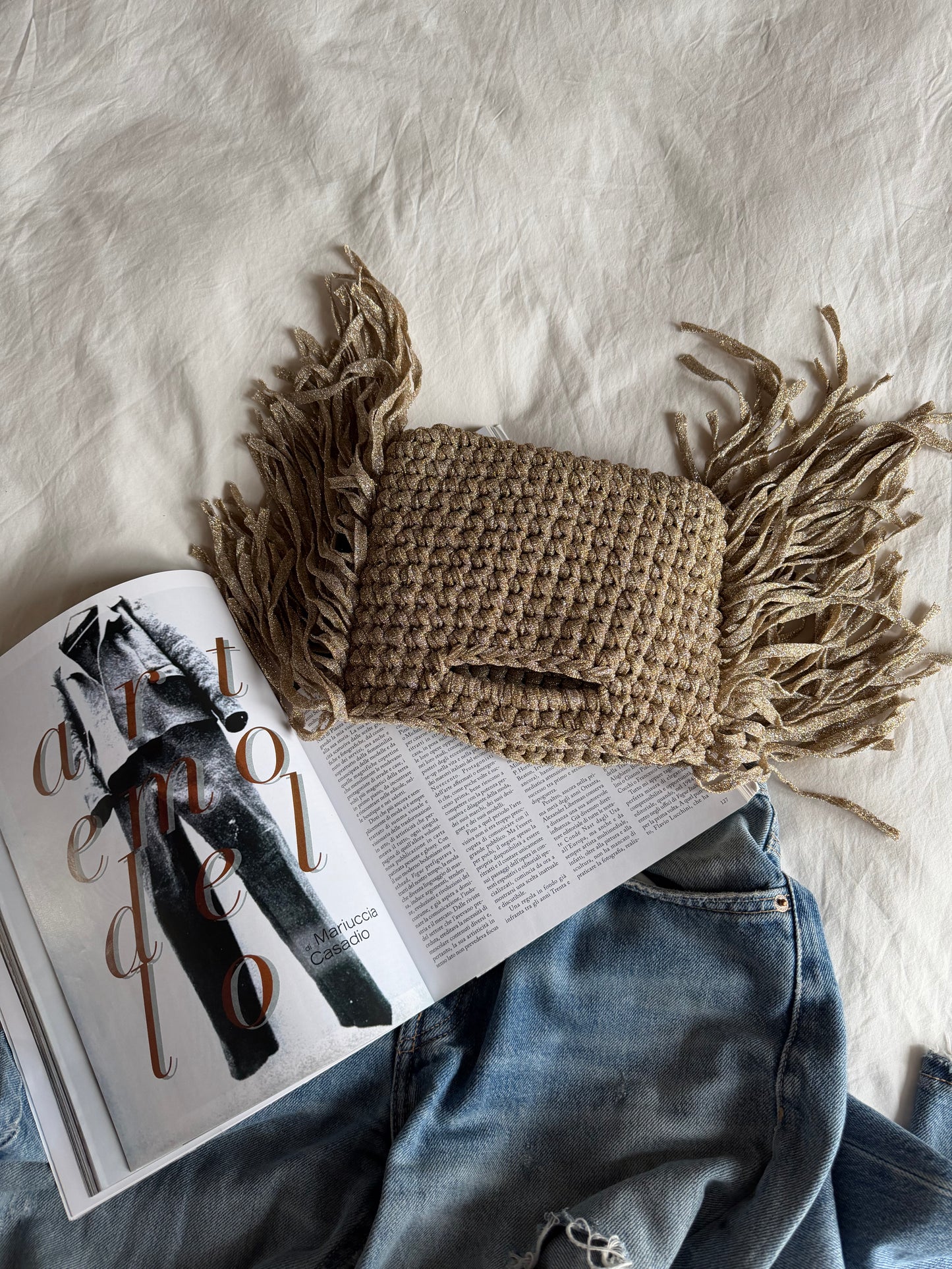 MINOU bag standard// argento-oro lurex con frange
