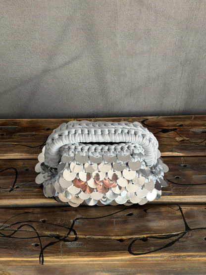 DISCO CLOUD bag mini//argento con manico