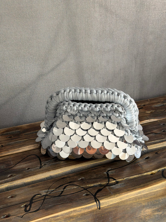 DISCO CLOUD bag mini//argento con manico