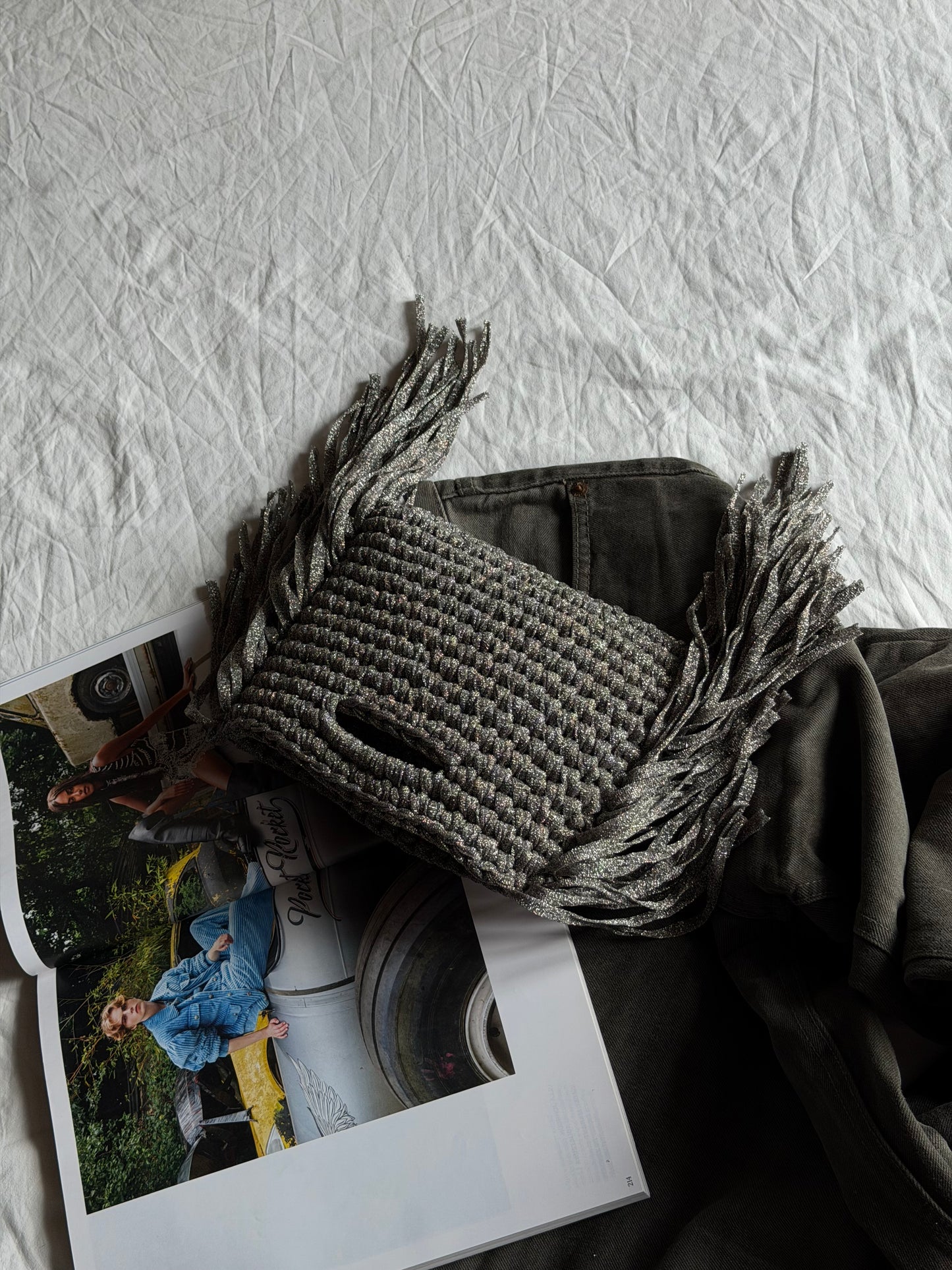 MINOU bag standard// grigia lurex con frange