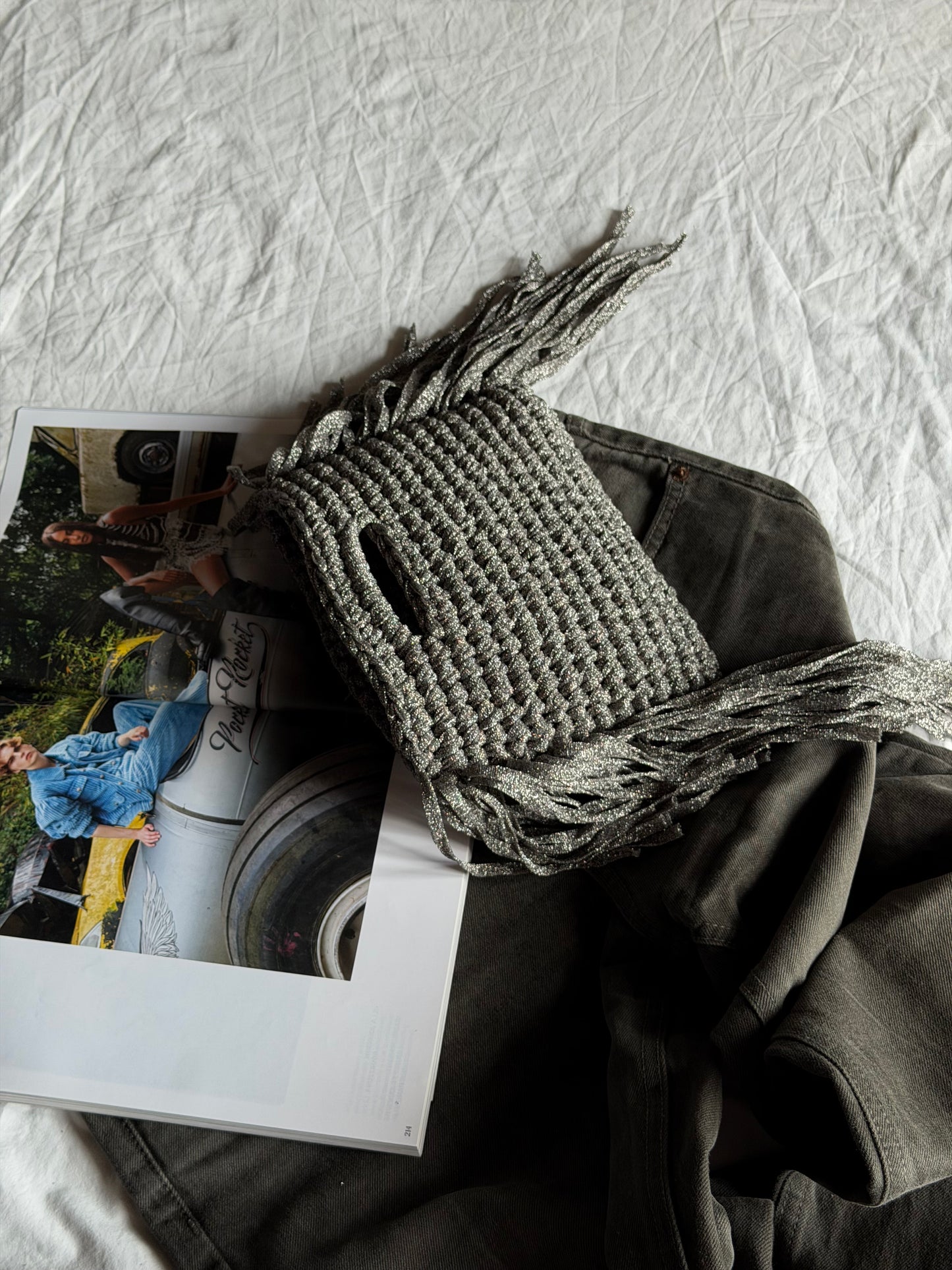 MINOU bag standard// grigia lurex con frange