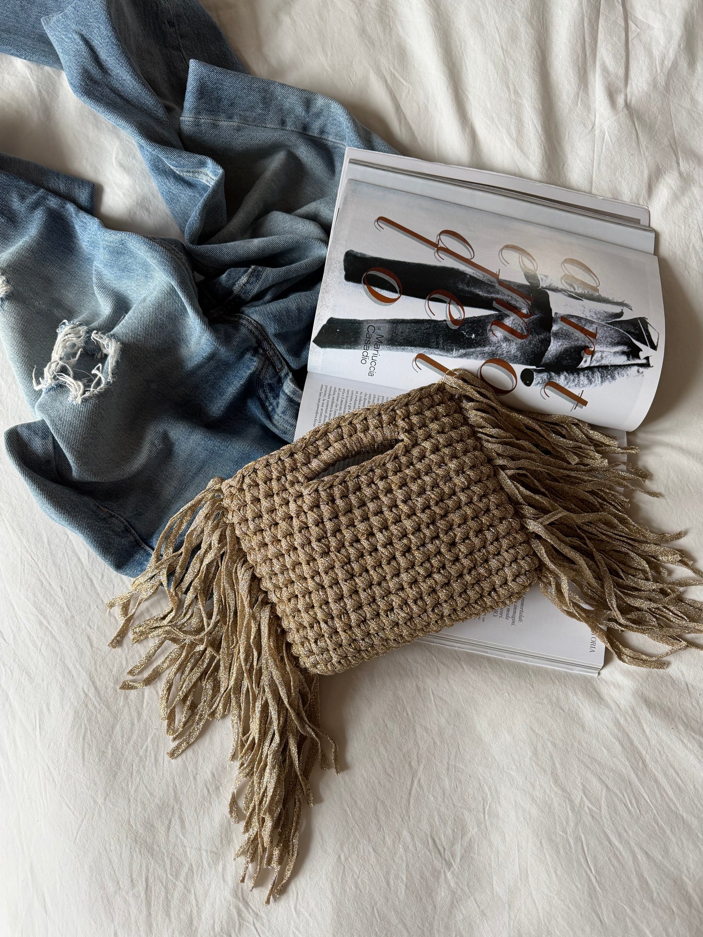 MINOU bag standard// argento-oro lurex con frange