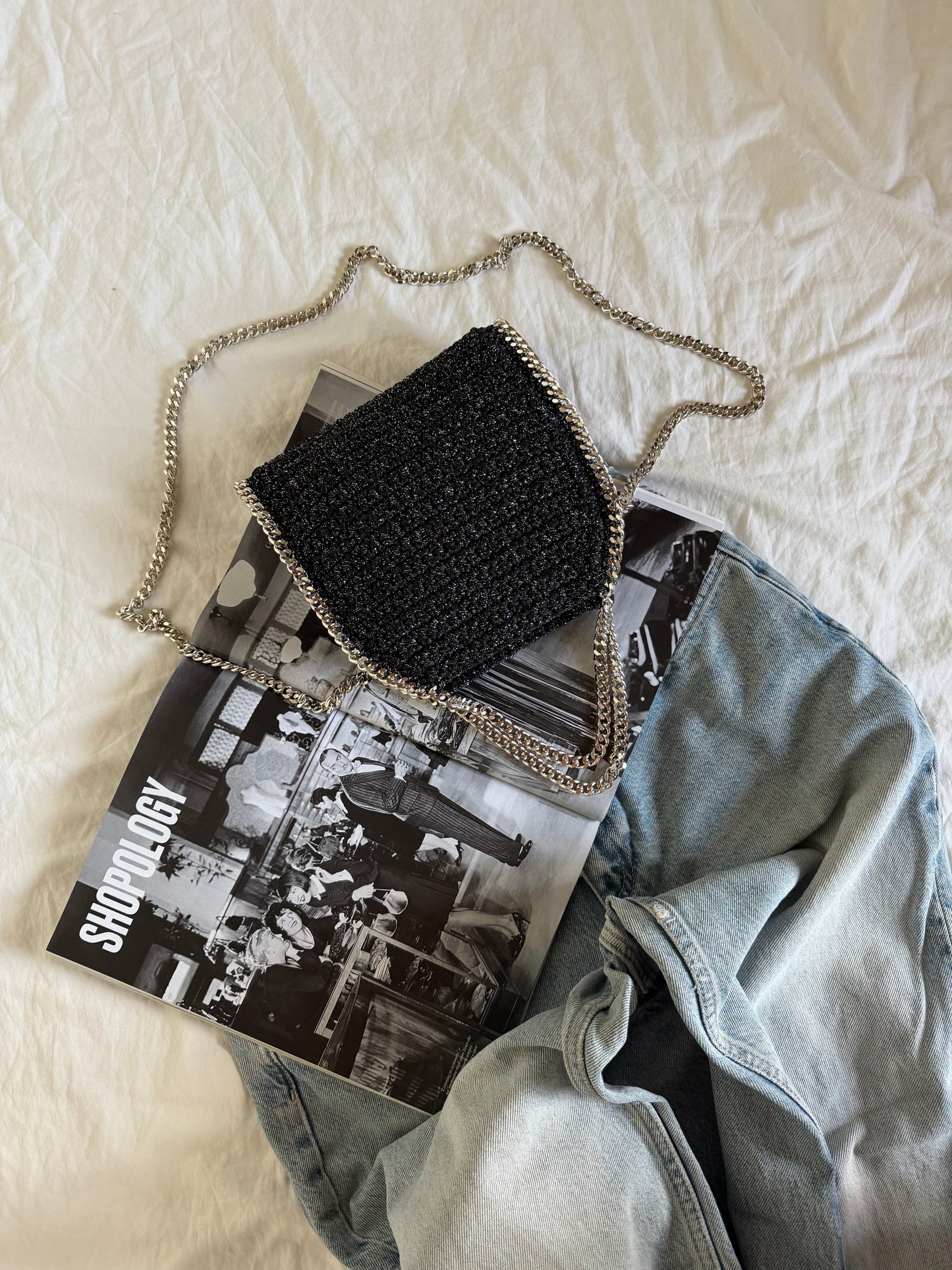 STAR bag mini// nera lurex argento