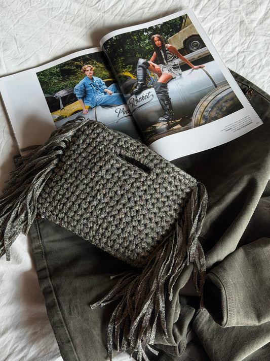 MINOU bag standard// grigia lurex con frange