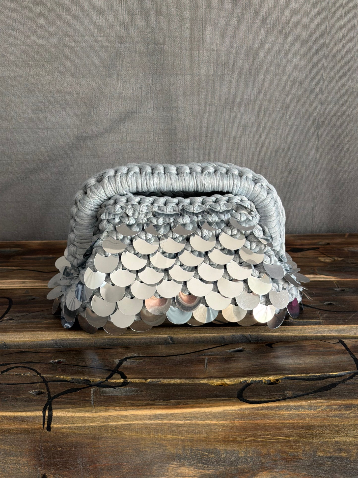 DISCO CLOUD bag mini//argento con manico