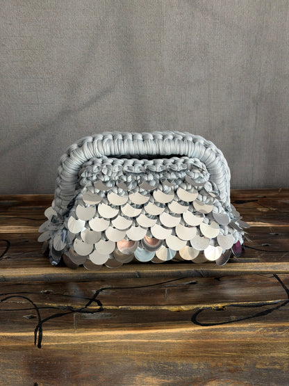 DISCO CLOUD bag mini//argento con manico
