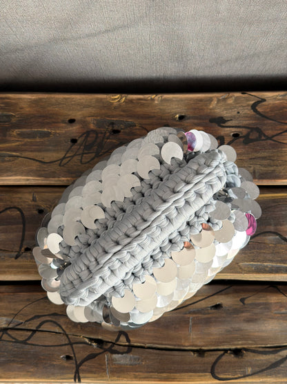 DISCO CLOUD bag mini//argento con manico