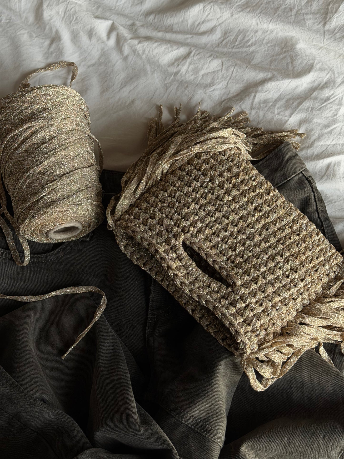 MINOU bag standard// sabbia lurex con frange