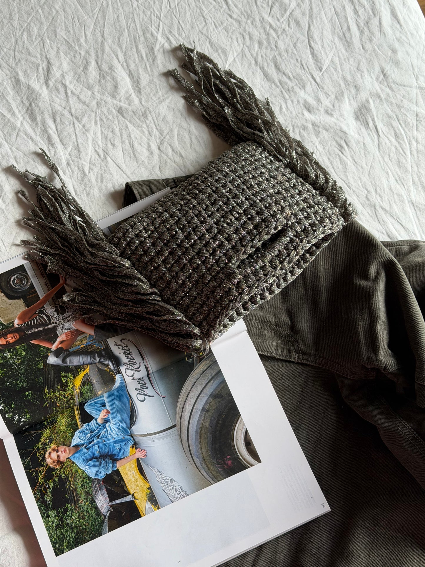 MINOU bag standard// grigia lurex con frange