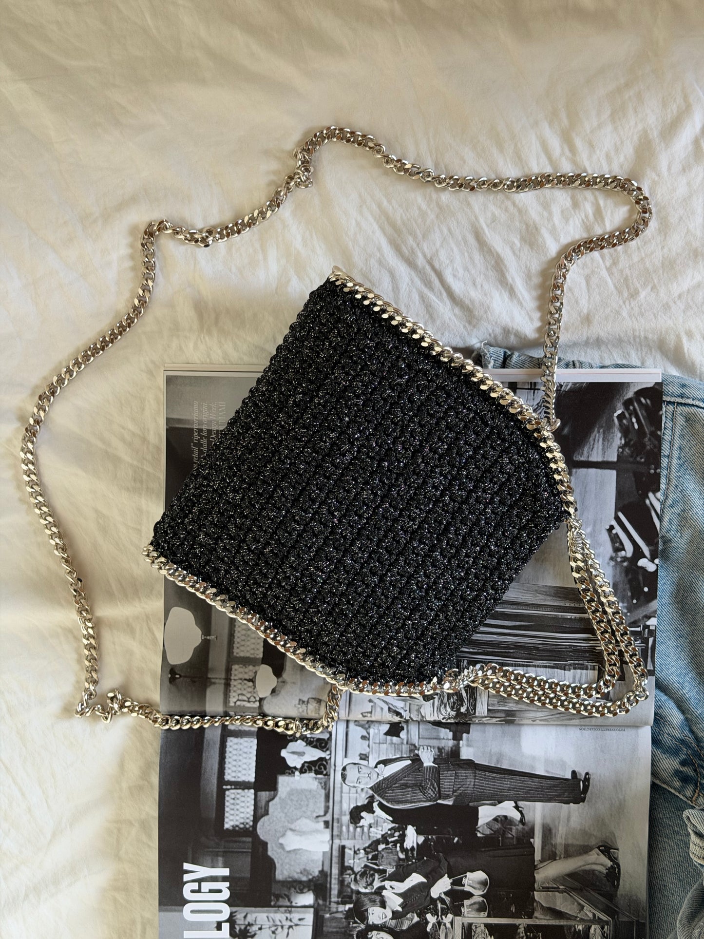 STAR bag mini// nera lurex argento