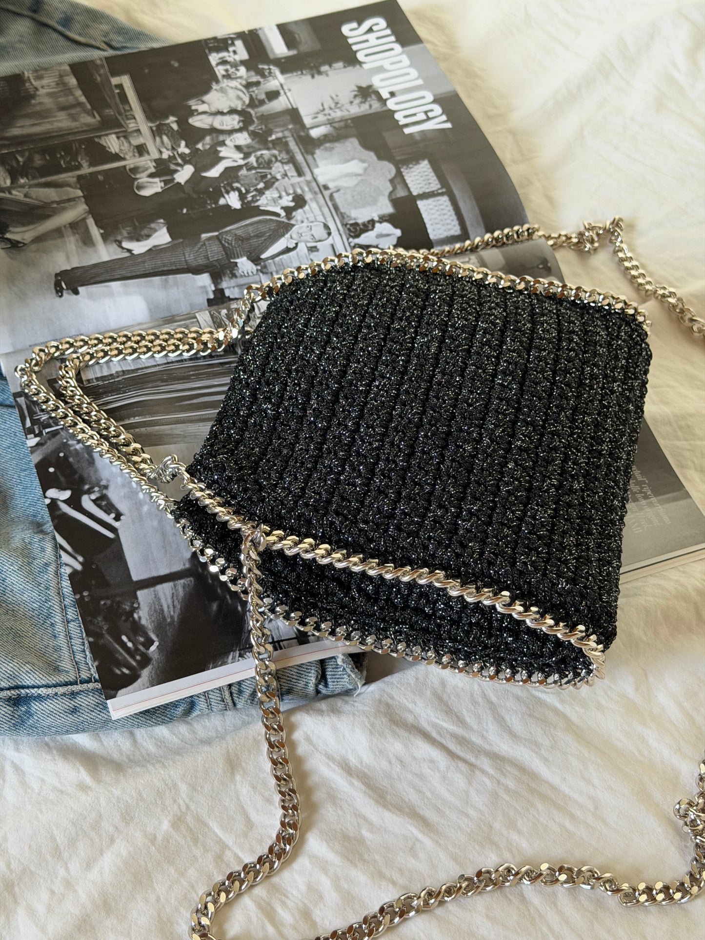 STAR bag mini// nera lurex argento