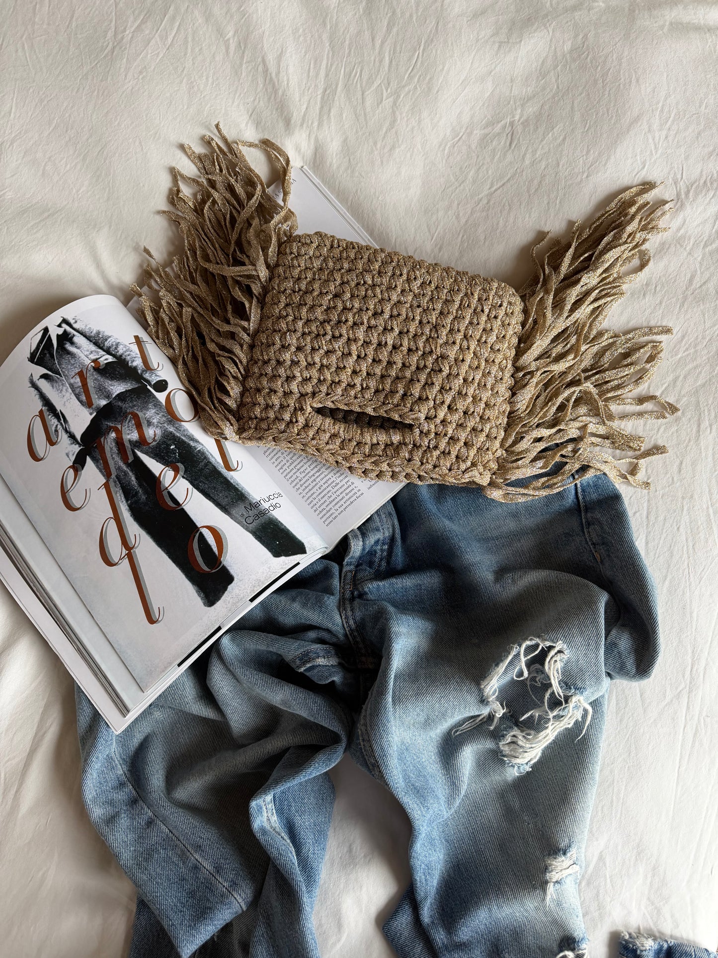 MINOU bag standard// argento-oro lurex con frange
