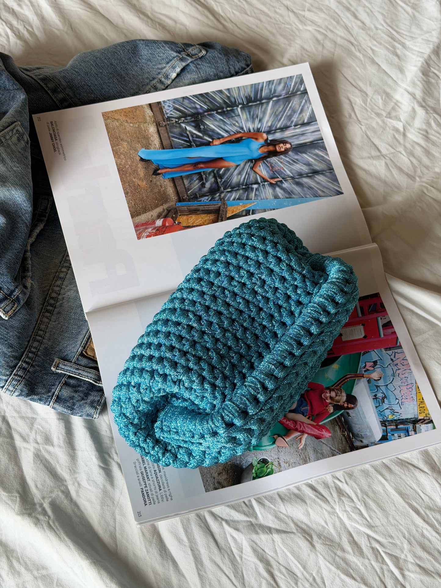 CLOUD bag standard// azzurra lurex con manico