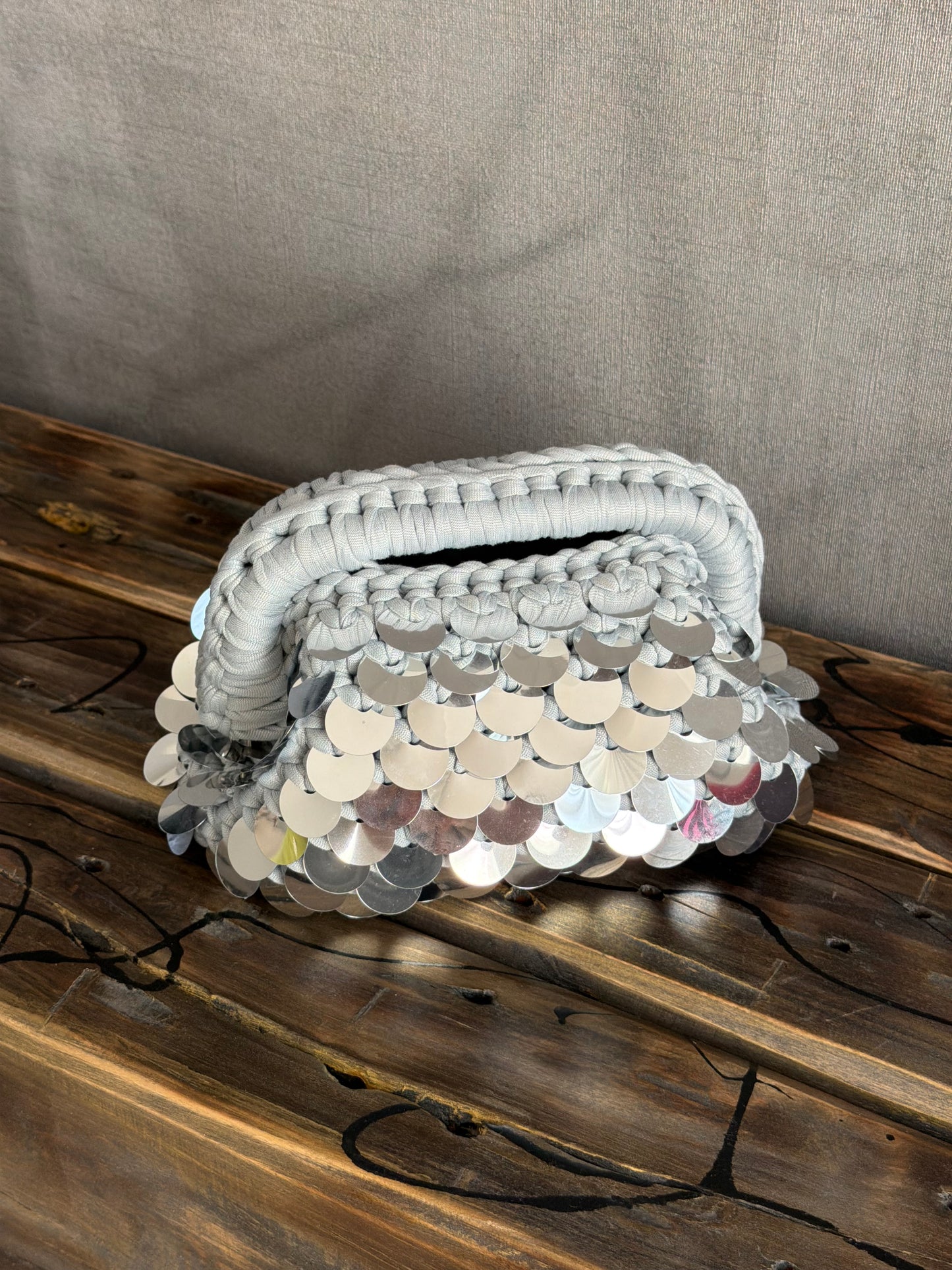DISCO CLOUD bag mini//argento con manico