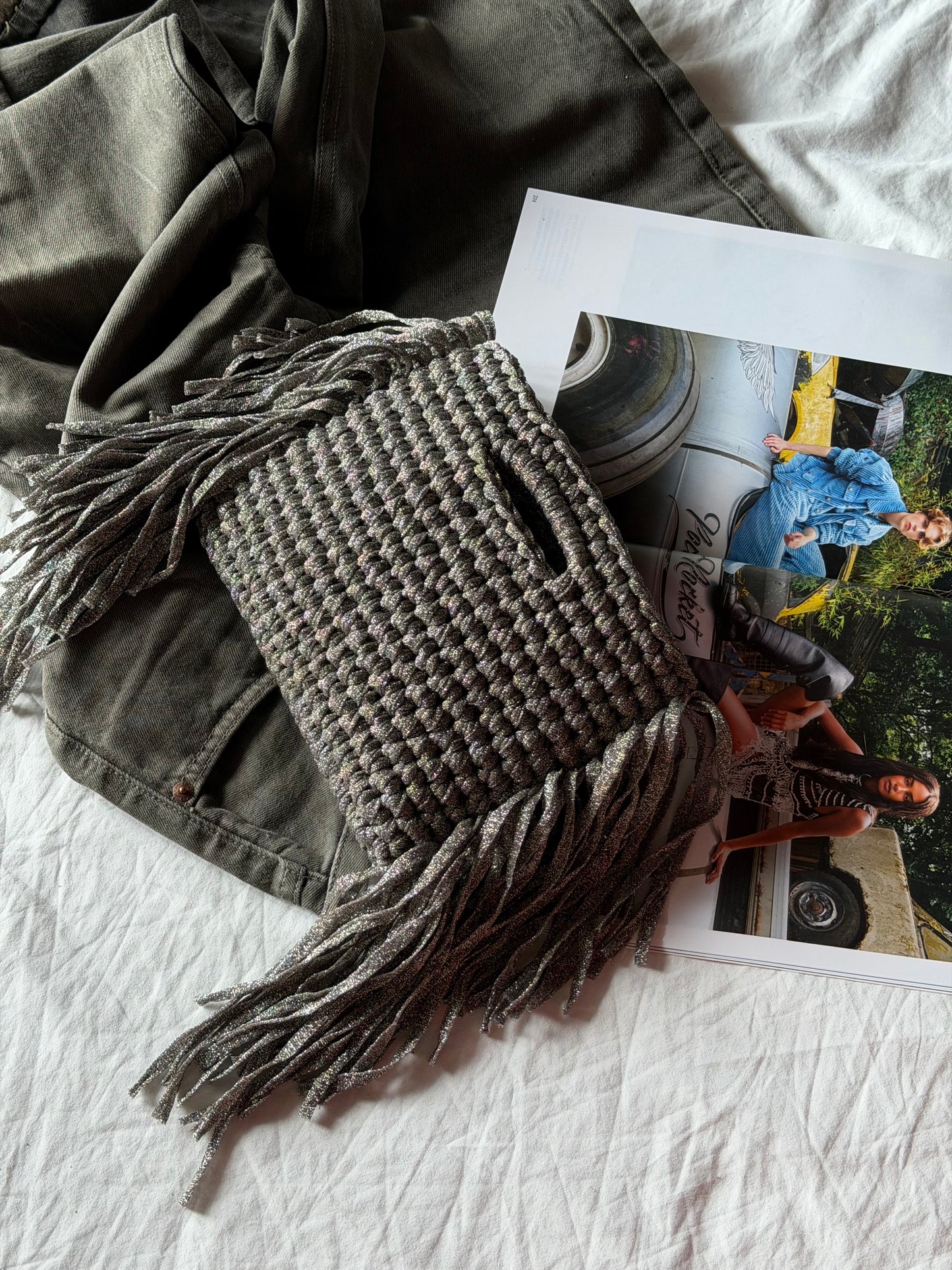 MINOU bag standard// grigia lurex con frange