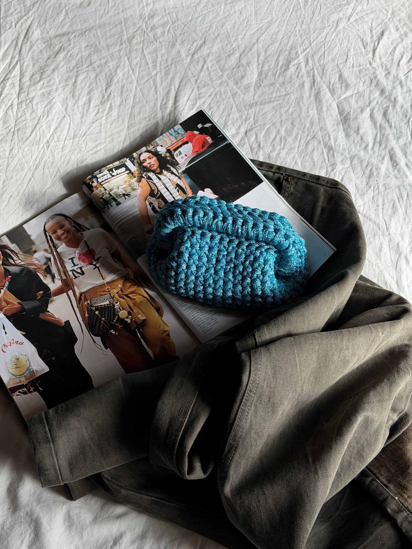 CLOUD bag mini// azzurra lurex con manico