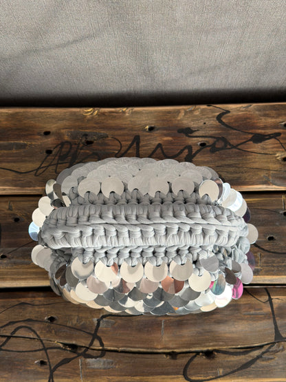 DISCO CLOUD bag mini//argento con manico