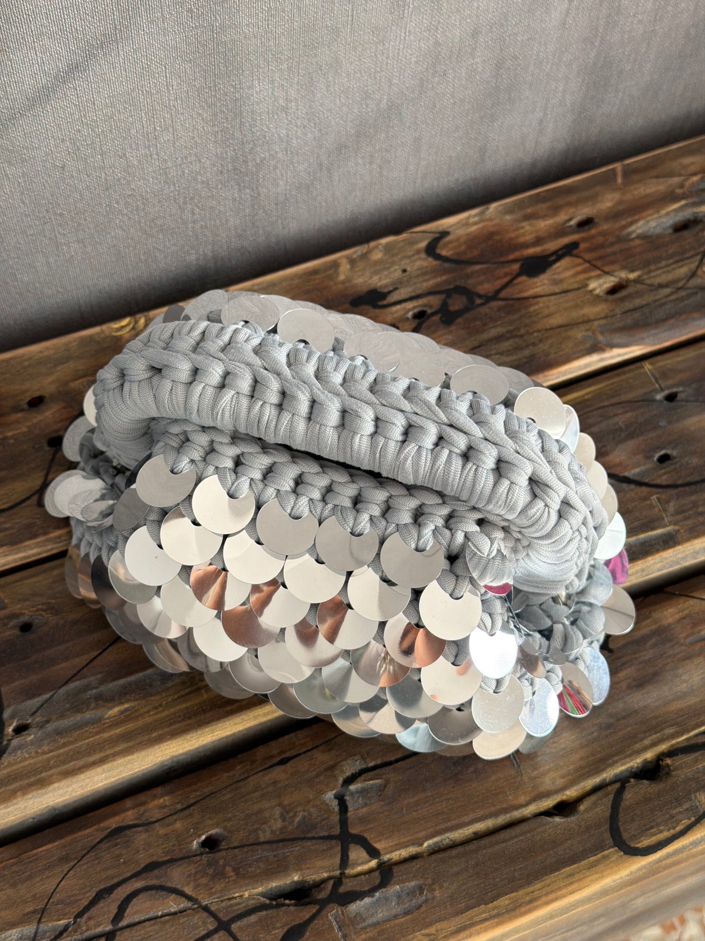 DISCO CLOUD bag mini//argento con manico