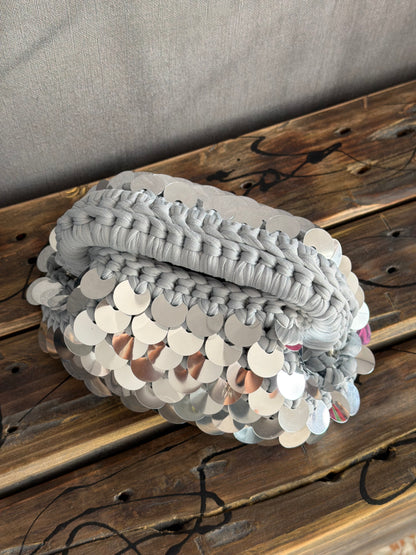 DISCO CLOUD bag mini//argento con manico