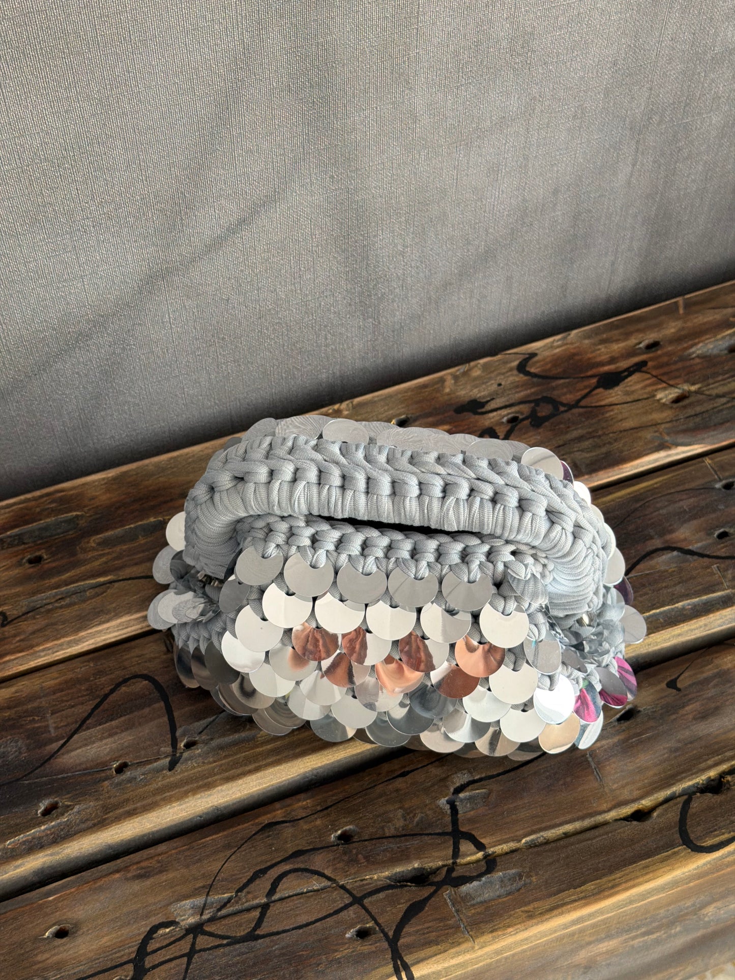 DISCO CLOUD bag mini//argento con manico