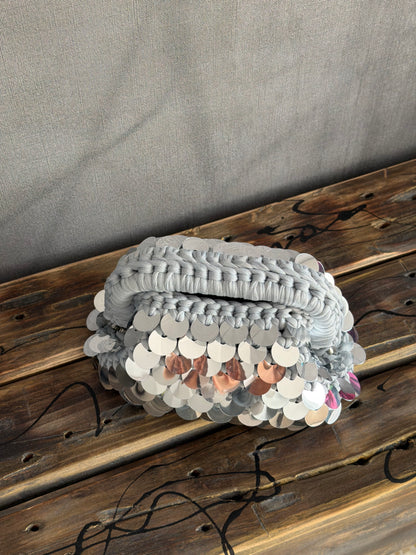 DISCO CLOUD bag mini//argento con manico