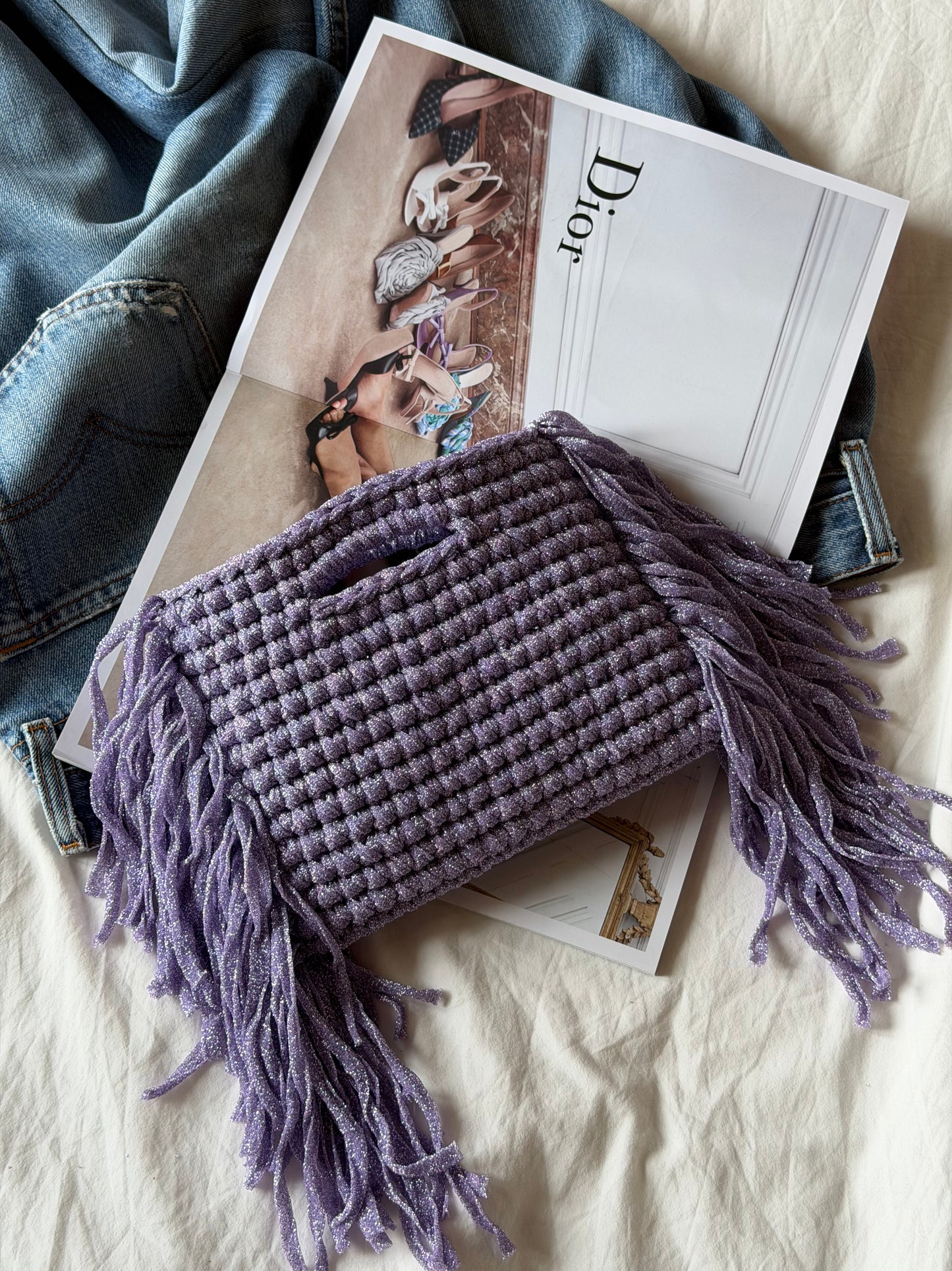 MINOU bag standard// lilla lurex con frange