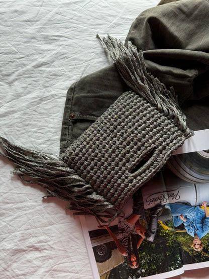 MINOU bag standard// grigia lurex con frange