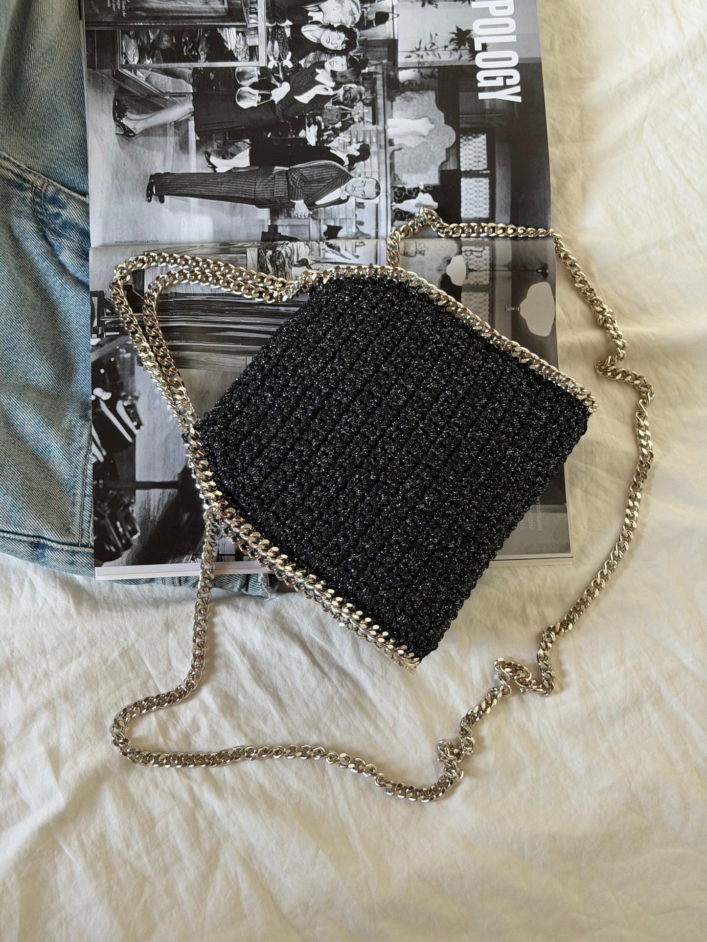 STAR bag mini// nera lurex argento