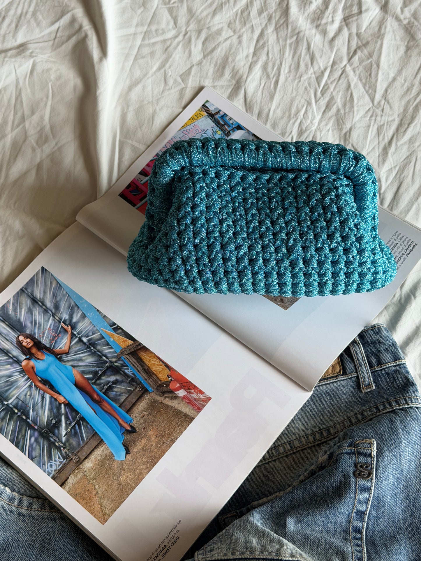 CLOUD bag standard// azzurra lurex con manico