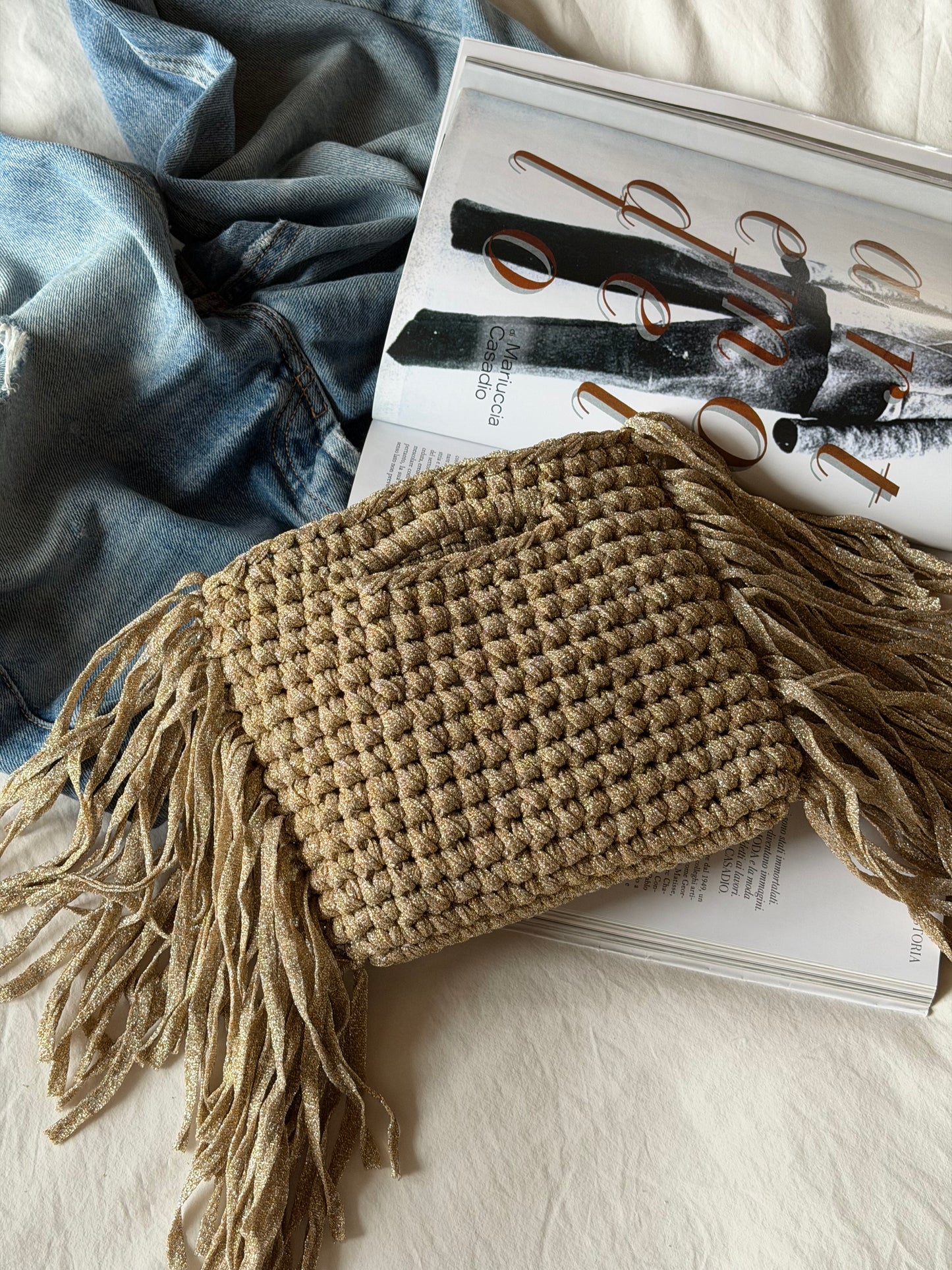 MINOU bag standard// argento-oro lurex con frange