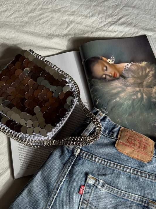 STAR bag mini//argento lurex con paillettes
