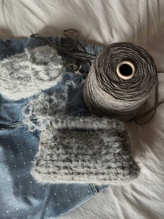 FLUFFY CLOUD bag standard// grigia lurex con manico