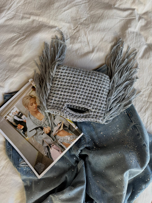 MINOU bag standard// argento lurex con frange